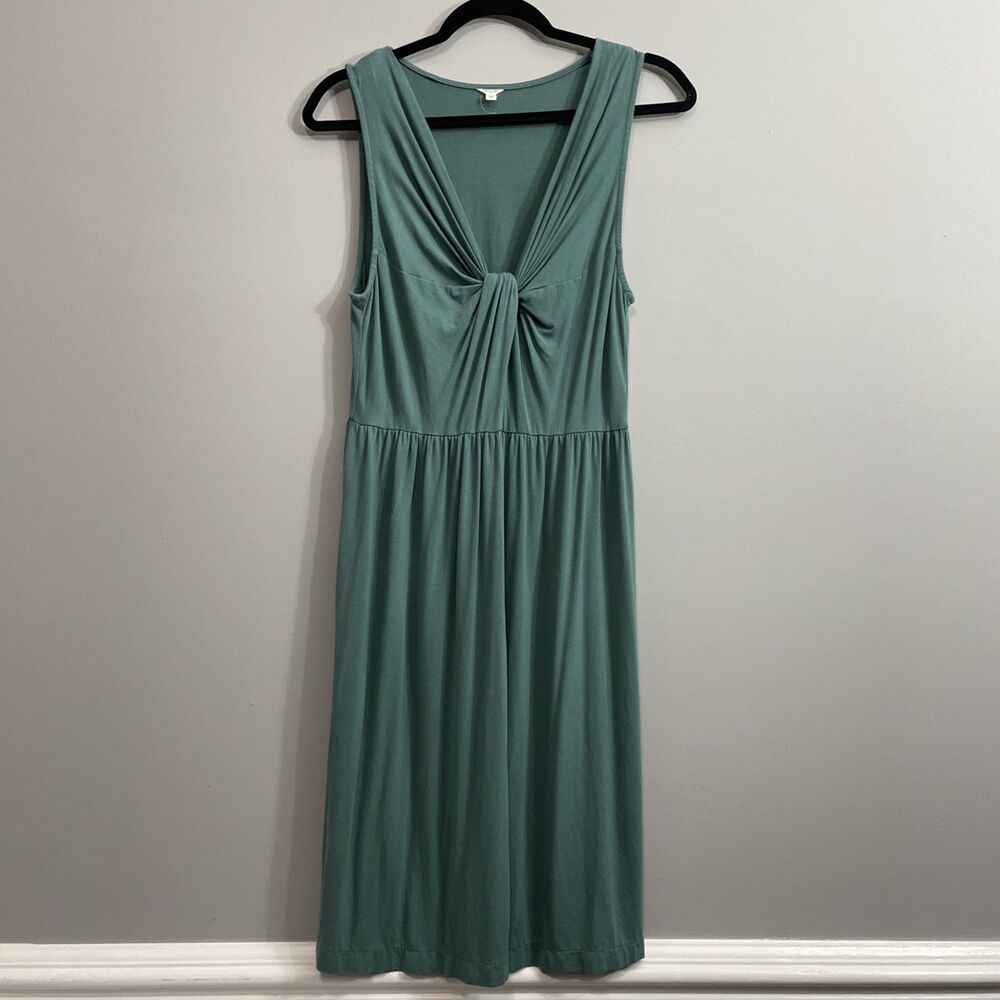 J.Crew Women's Green Maxi Dress Large Sleeveless Front Knot Jersey Summer Casual